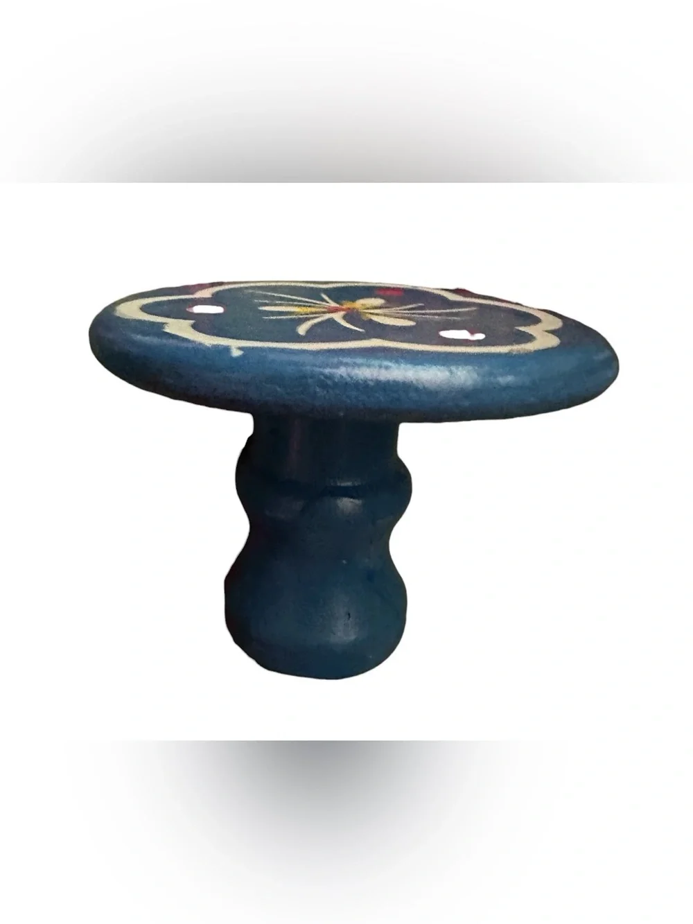 Vintage Wood 5-Piece Set Table Chairs Blue Floral Hand-Painted Miniature